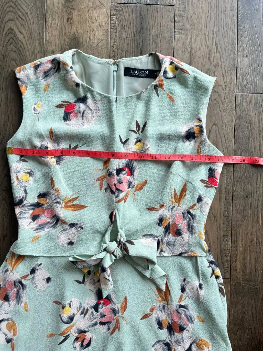 Lauren Ralph Lauren Black Label Floral Crepe Midi Dress Size 4P Green Pink Tie - Picture 7 of 8